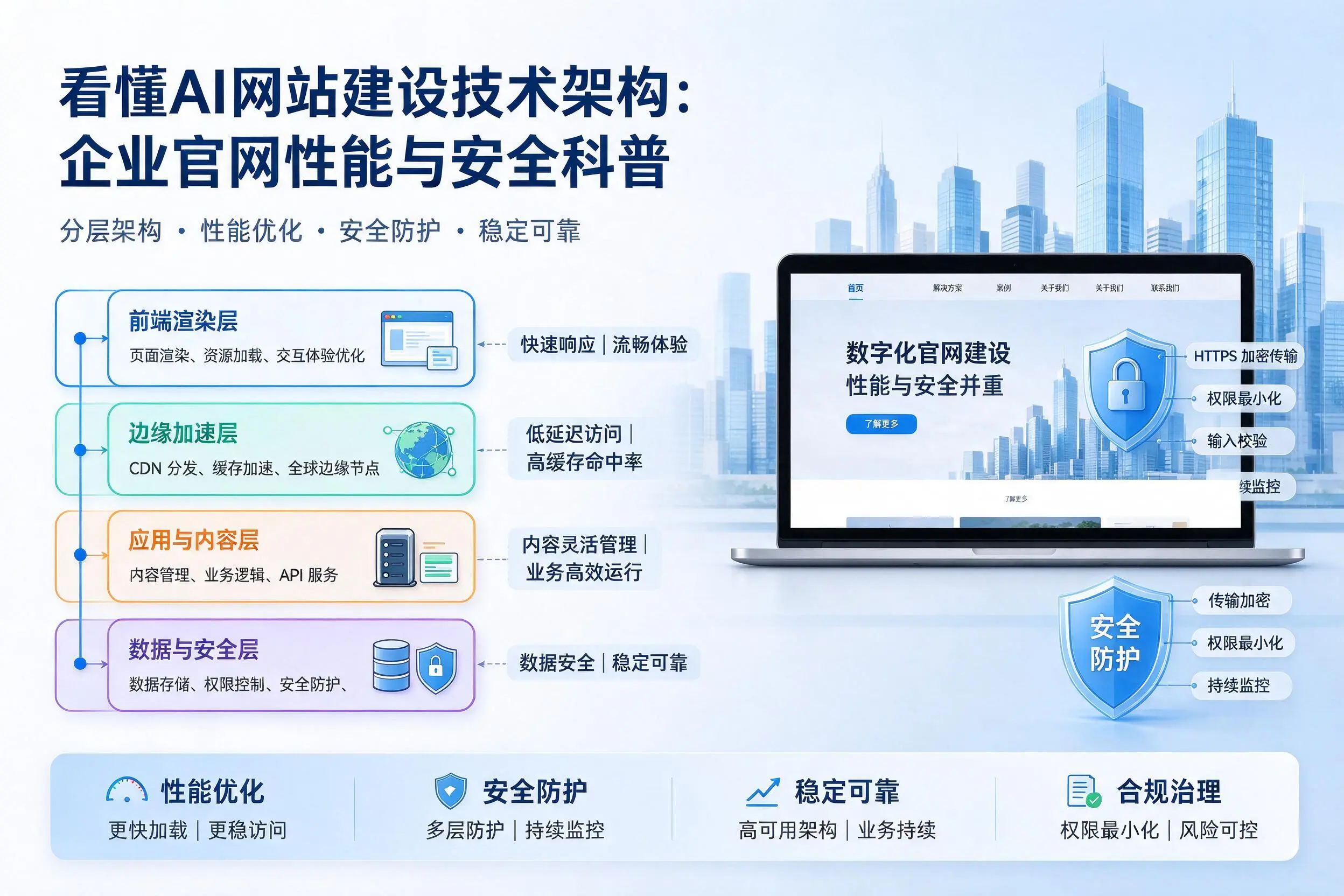 看懂AI网站建设技术架构：阿坝企业官网性能与安全科普