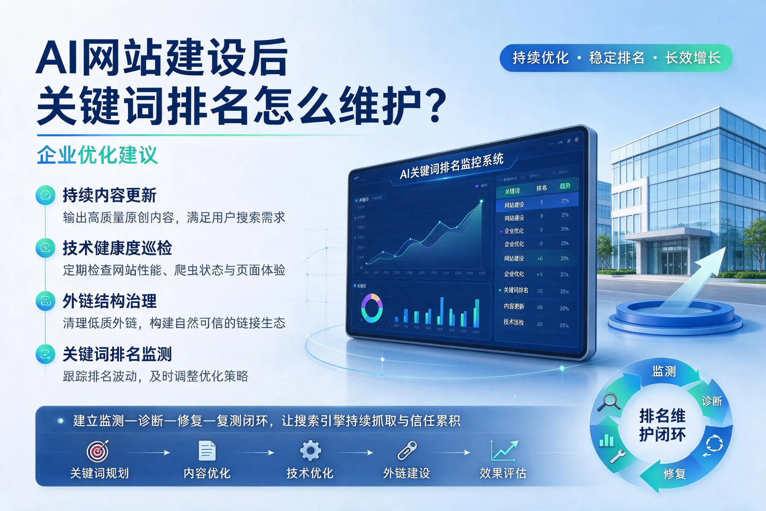 AI网站建设后关键词排名怎么维护？阿坝企业优化建议